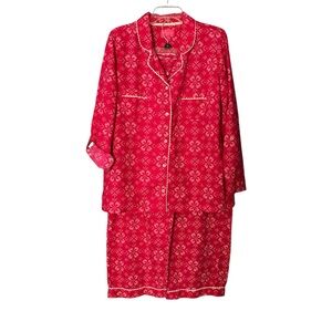Victoria’s Secret Pajama Set XL Lightweight Flannel Raspberry Roll Tab Sleeves